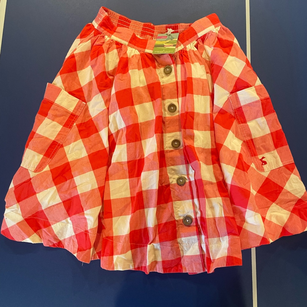 Joules Red and White Plaid Skirt with Buttons